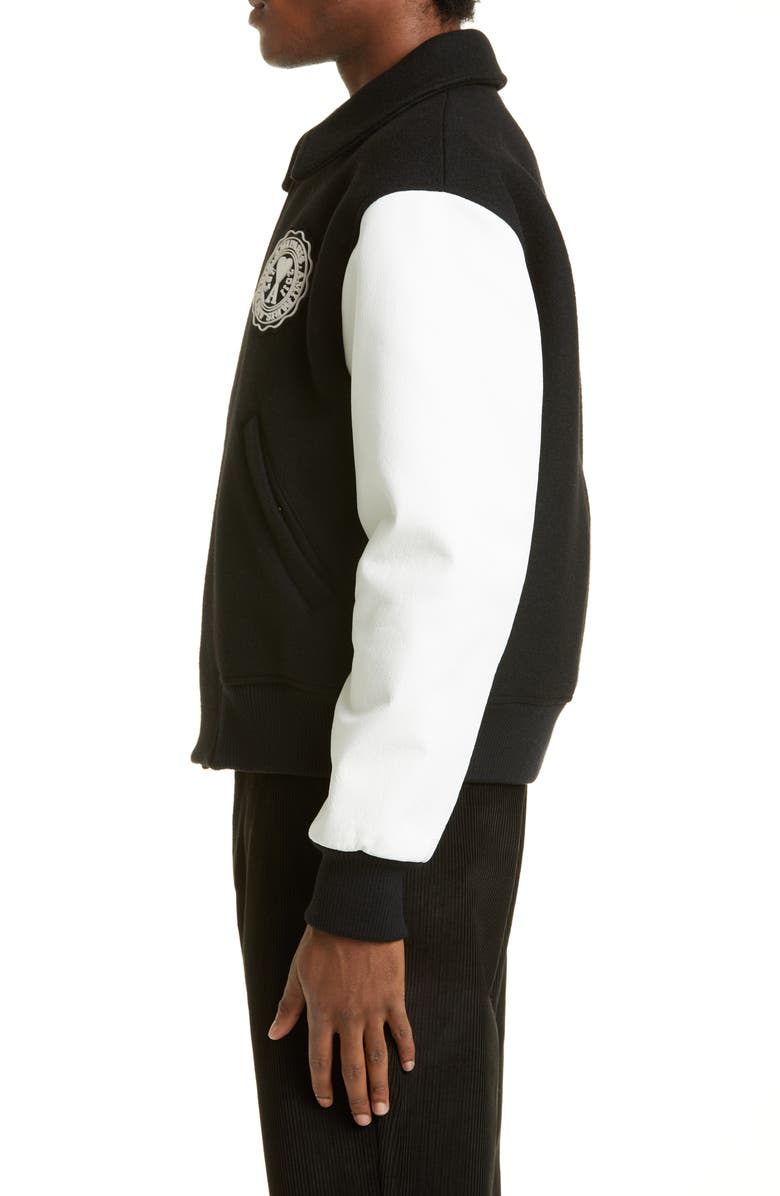 AMI PARIS Ami de Coeur Teddy Wool & Leather Varsity Jacket, Alternate, color, 