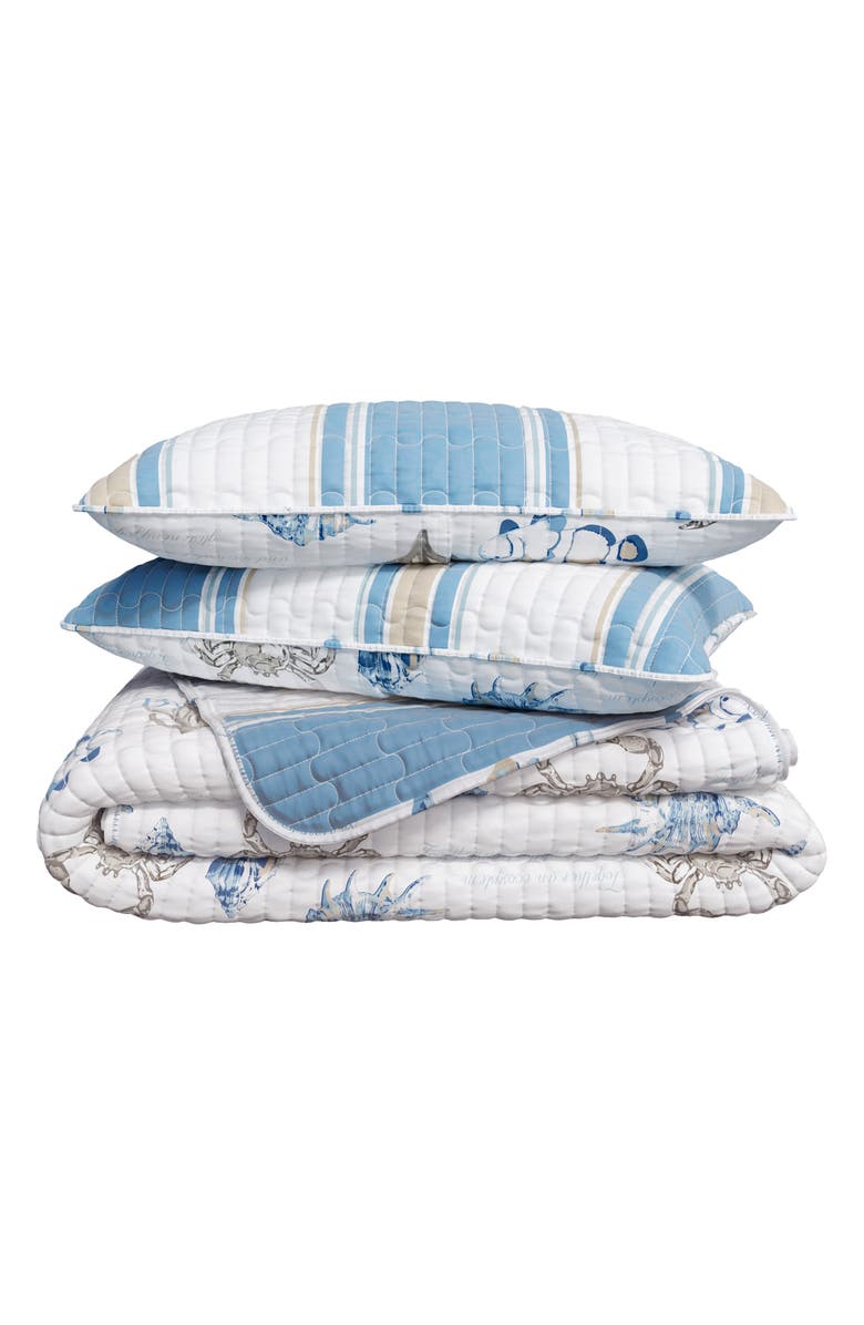 Woven & Weft Striped Reversible Coastal Quilt Set, Main, color, Flag Stripe / Ocean Stories