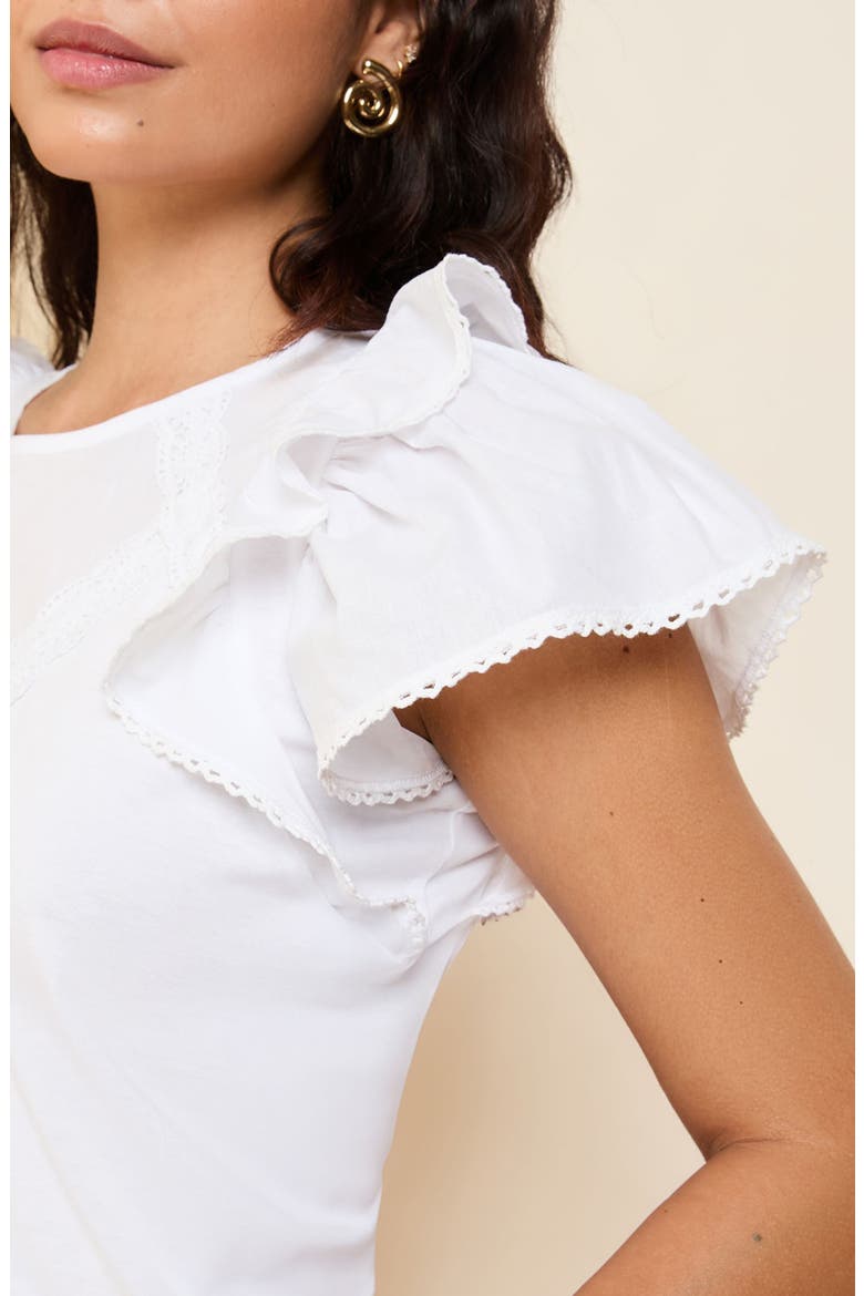 Lace Trim Frill Sleeve Top, Alternate, color, NEUTRAL