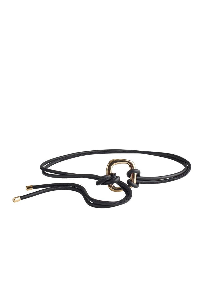 Sculpted Buckle Leather Tie Belt, Main, color, TRUE BLACK