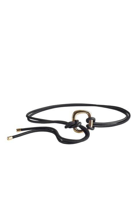 Sculpted Buckle Leather Tie Belt
