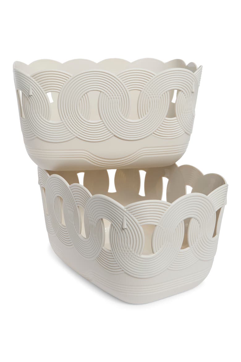 Set of 2 Scallop Open Weave Storage Bins, Main, color, ELEPHANT CHARM