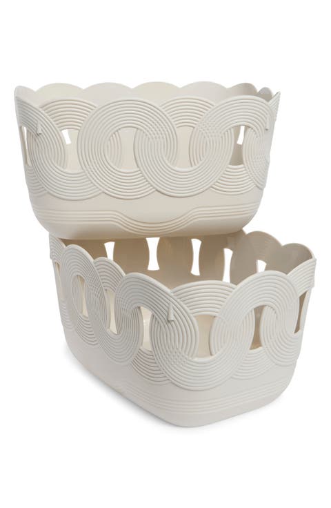 Set of 2 Scallop Open Weave Storage Bins