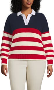 Lands' End Drifter Rugby with Woven Collar Sweater
