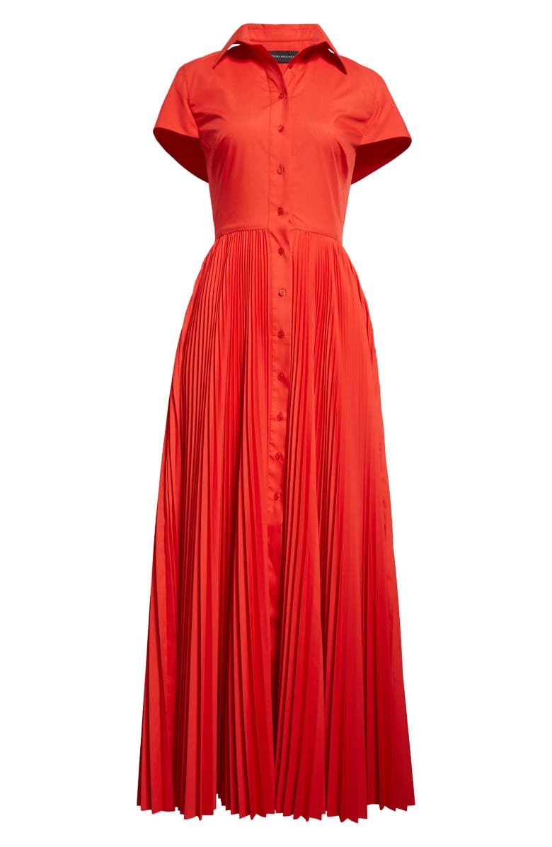 Brandon Maxwell Megan Pleated Cap Sleeve Cotton Shirtdress, Alternate, color, 
