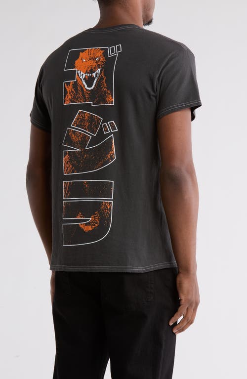 Shop Ripple Junction Godzilla Cotton Graphic T-shirt In Pigment Dye Black