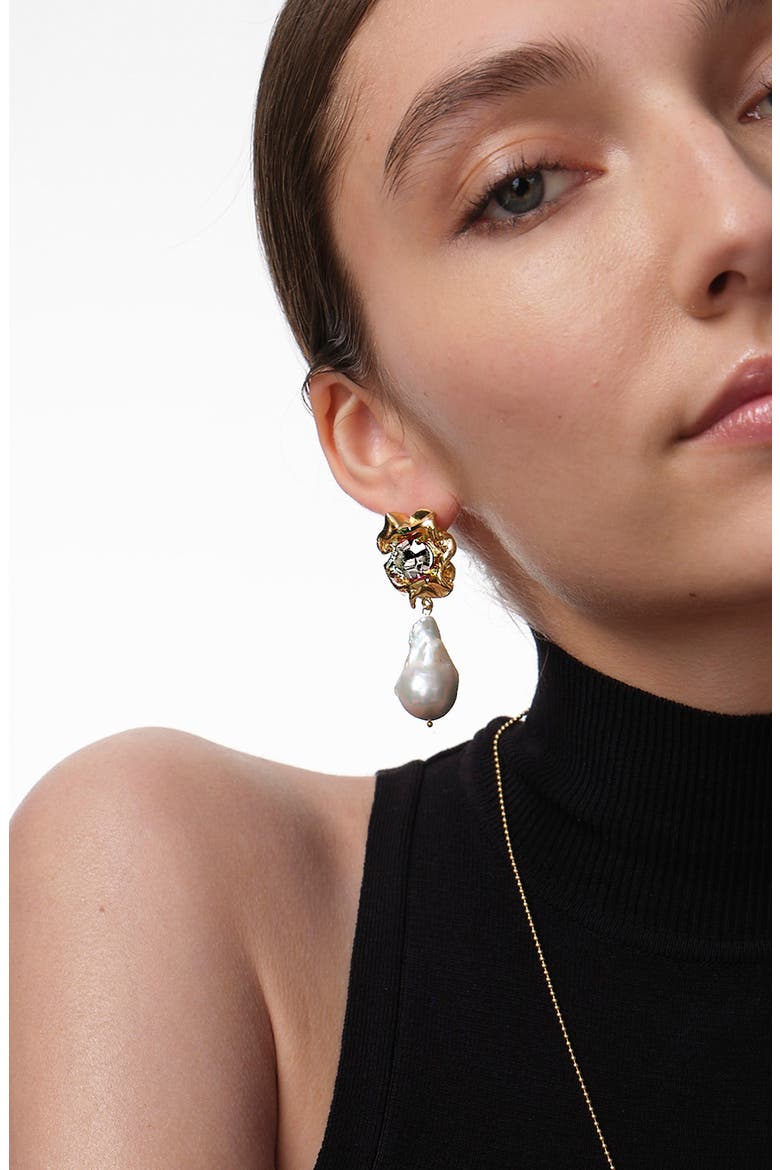 Lola Baroque Pearl Drop Earrings, Alternate, color, GOLD - CRYSTAL