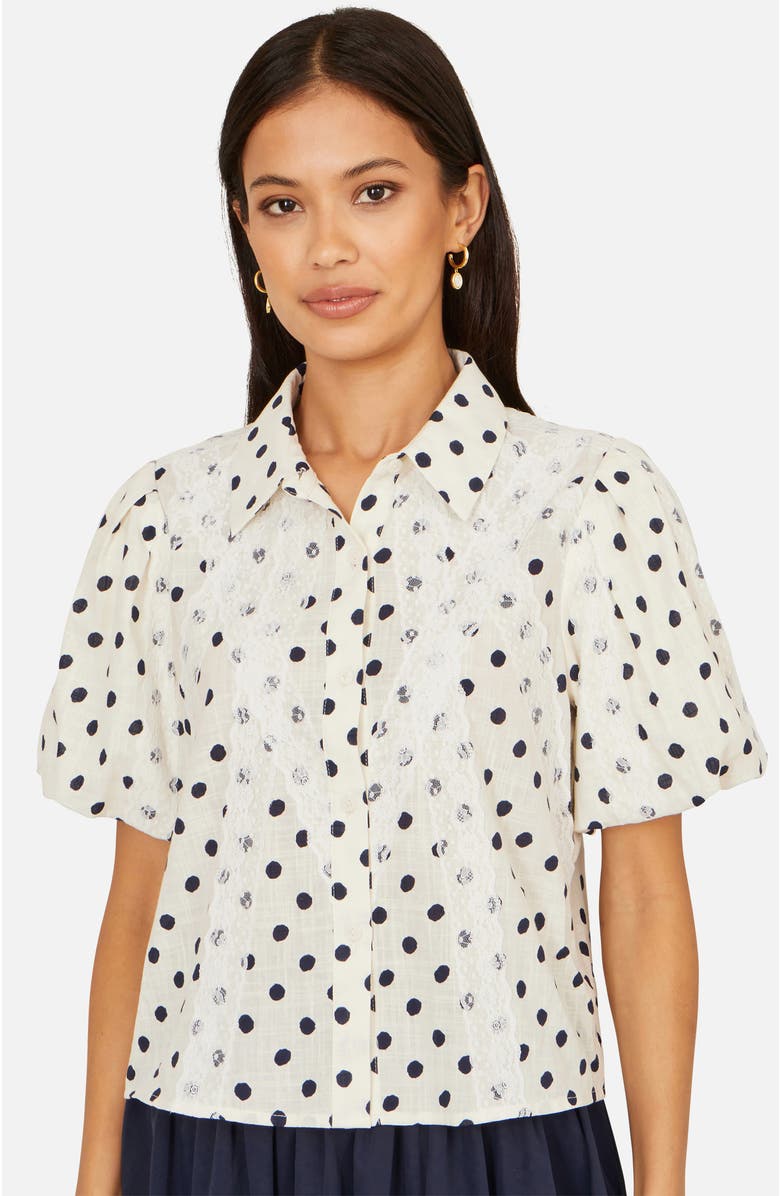 Yumi Polka Dot Lace Boxy Shirt, Alternate, color, White