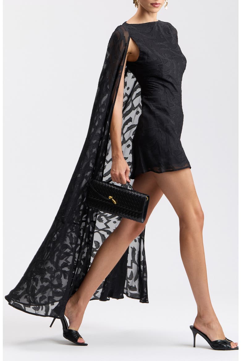 Cape Detail Minidress, Alternate, color, BLACK