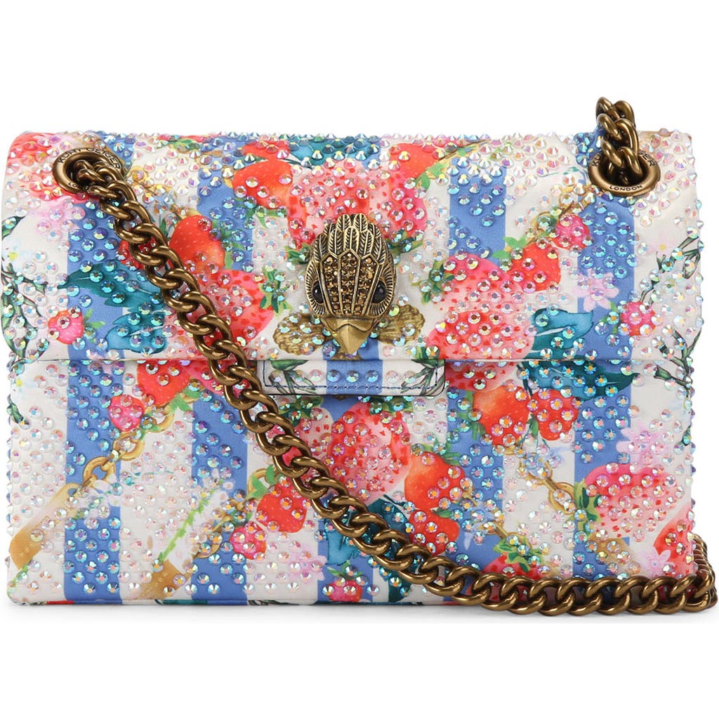 Shop Kurt Geiger London Mini Kensington Crystal Embellished Fabric Crossbody Bag In Open White