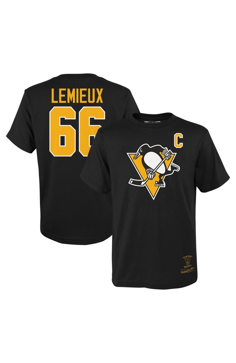 Mitchell & Ness Youth Mitchell & Ness Mario Lemieux Black Pittsburgh Penguins Name & Number T-Shirt, Main, color, 