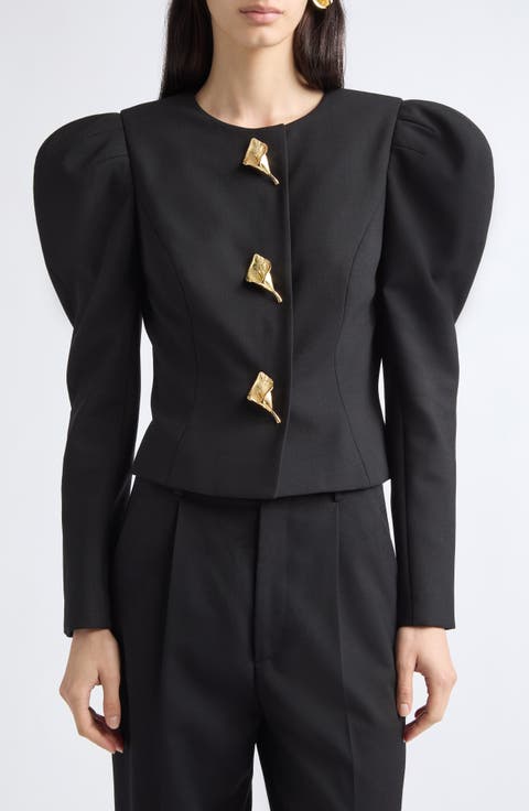 Puff Shoulder Stretch Wool Jacket