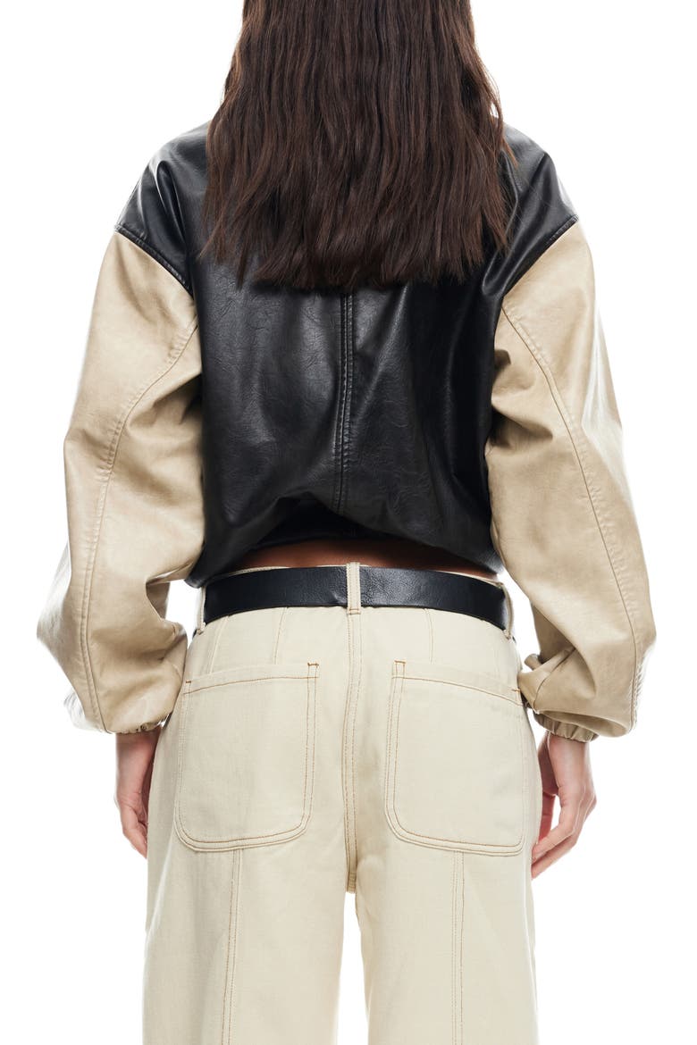 Nirvana Colorblock Faux Leather Bomber Jacket, Alternate, color, CAMEL