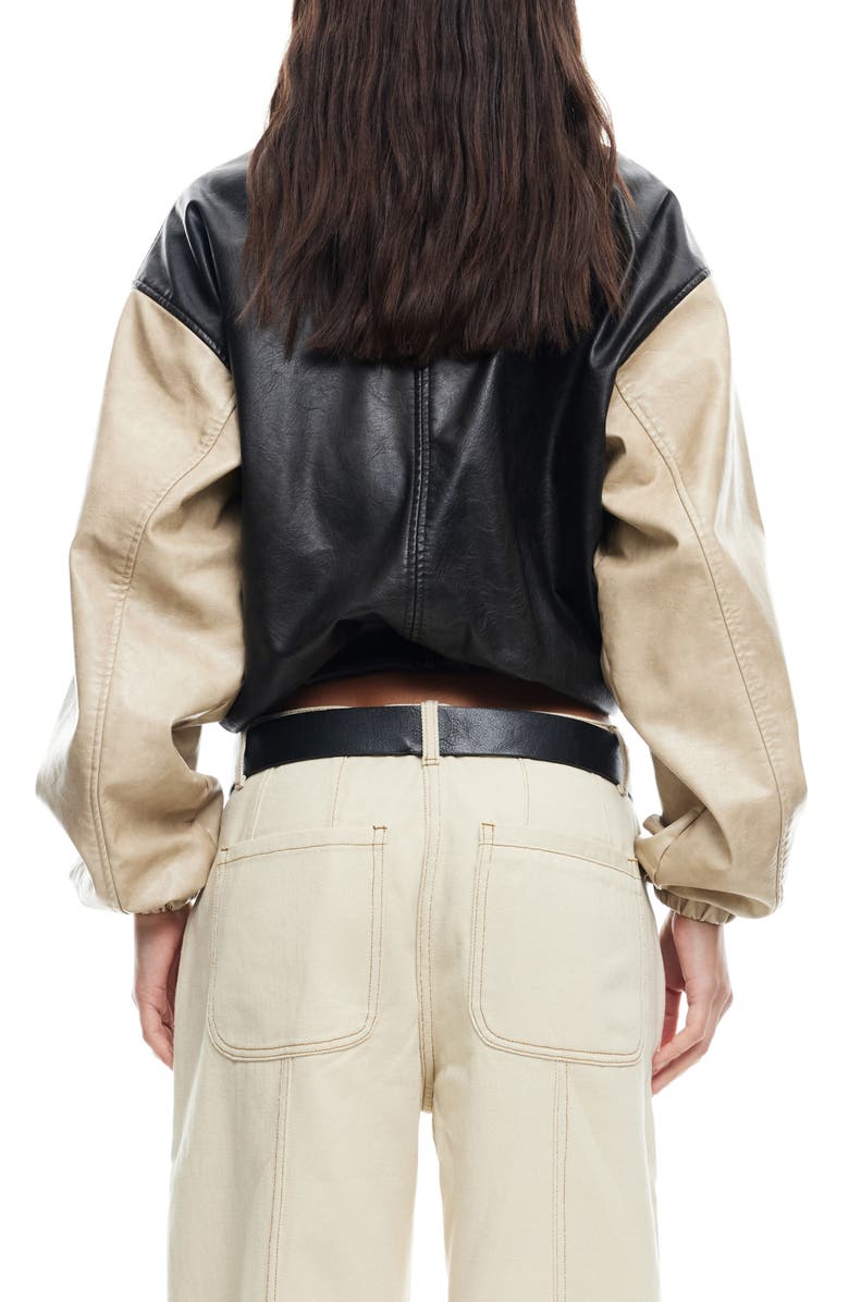 LIONESS Nirvana Colorblock Faux Leather Bomber Jacket, Alternate, color, Camel
