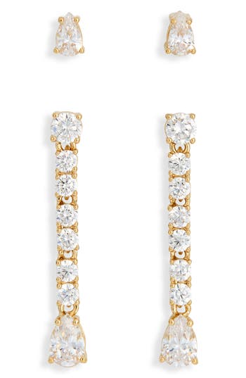 Nadri Loveall Set Of 2 Cubic Zirconia Stud & Linear Drop Earrings In Gold