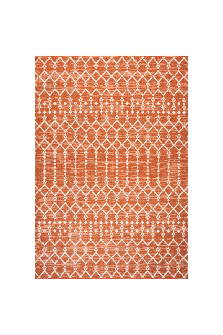Ourika Moroccan Geometric Textured Weave Indoor/Outdoor Area Rug, Main, color, Orange/Cream