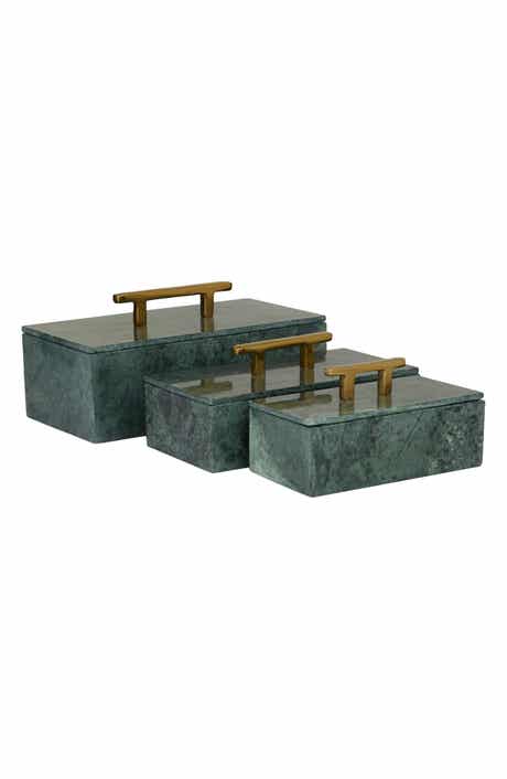 VIVIAN LUNE HOME Marble Box with Handle - Set of 3