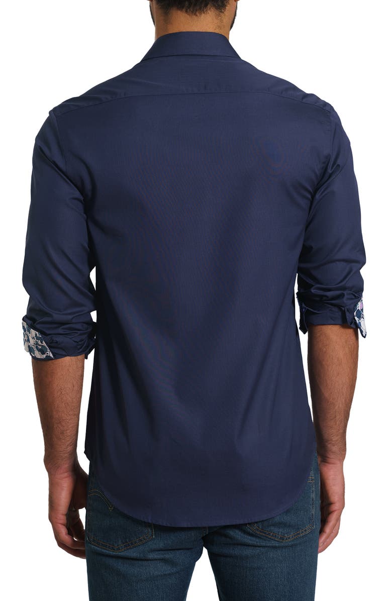 Jared Lang Trim Fit Tonal Print Cotton Button-Up Shirt, Alternate, color, Dark Blue