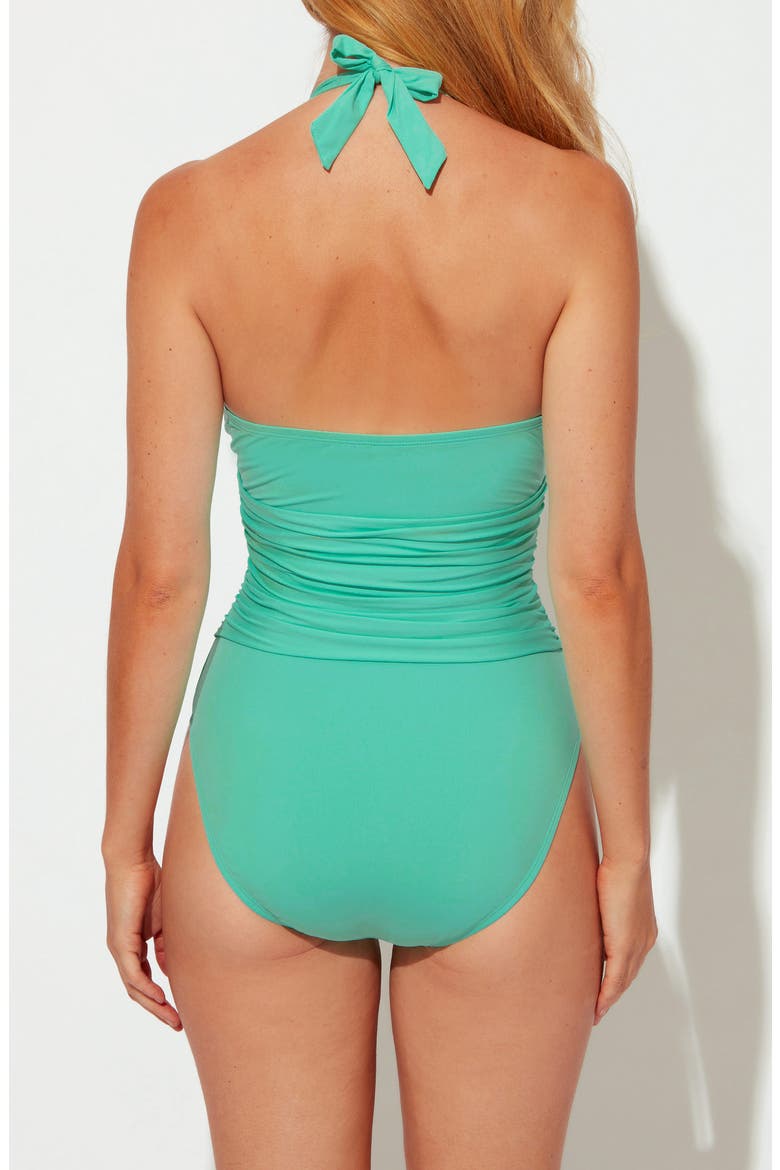 Goddess Plunge Halter One-Piece Swimsuit, Alternate, color, BISCAY GREEN