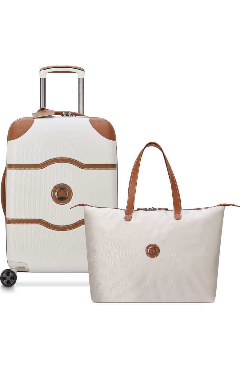 Delsey Paris Chatelet Air 2.0 - 2 Piece Set - 21" Carry-On Spinner & Tote Bag, Main, color, Angora