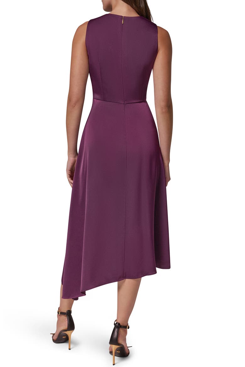 Side Draped Asymmetric Hem Stretch Satin Dress, Alternate, color, PRUNE
