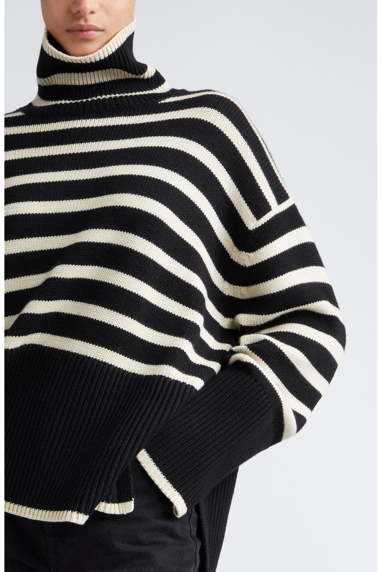 Totême Stripe Wool Blend Turtleneck Sweater, Alternate, color, BLACK STRIPE