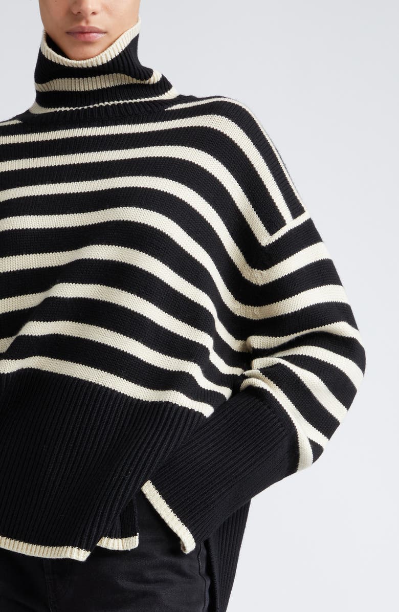 TOTEME Stripe Wool Blend Turtleneck Sweater, Alternate, color, Black Stripe