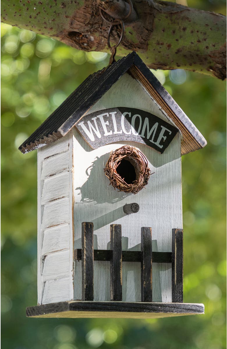 Glitzhome Washed White Distressed Solid Wood "HOME" or "WELCOME" Birdhouse, Alternate, color, Black