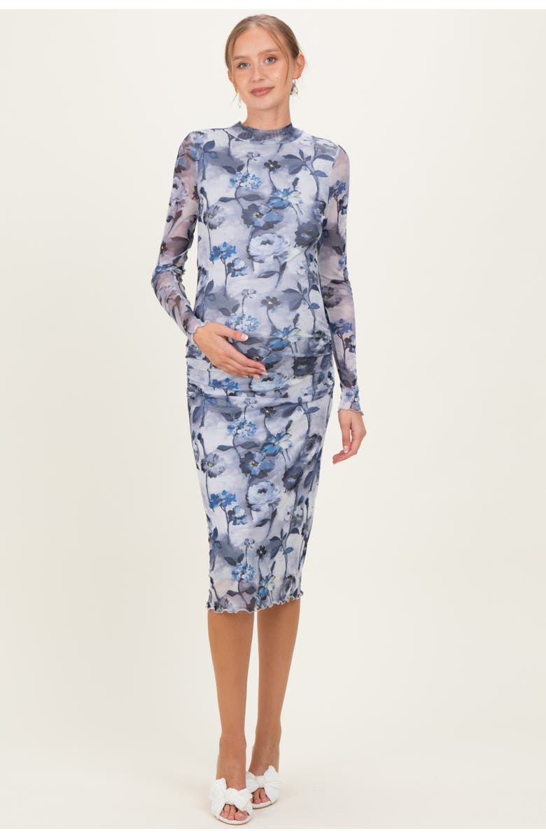 PinkBlush Floral Mesh Long Sleeve Midi Dress, Main, color, Blue