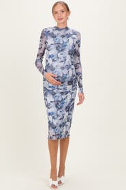 PinkBlush Floral Mesh Long Sleeve Midi Dress