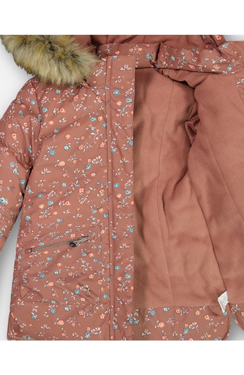 Deux par Deux Girl's Puffy Long Coat Dusty Pink With Small Flowers, Alternate, color, 