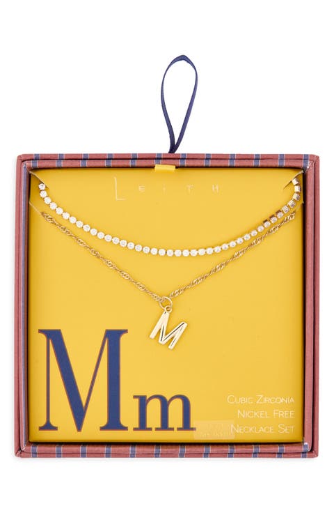 Initial & Cubic Zirconia Necklace Set