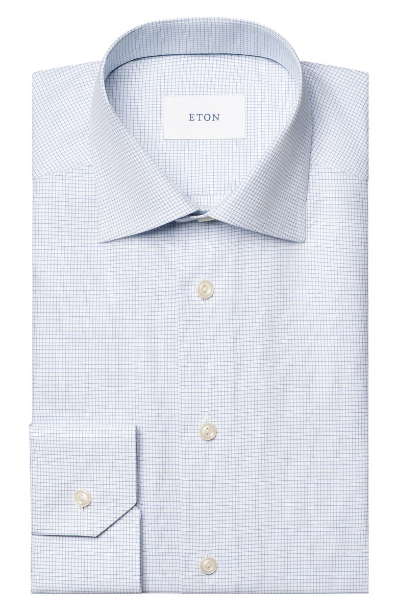 Eton Slim Fit Check Cotton Twill Dress Shirt, Alternate, color, Light Blue
