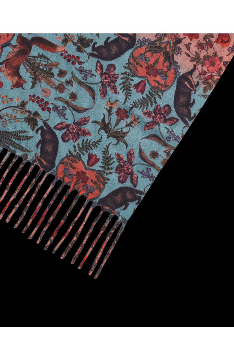 Fable England Folksy Fox Teal Scarf with Tassels, Alternate, color, Teal