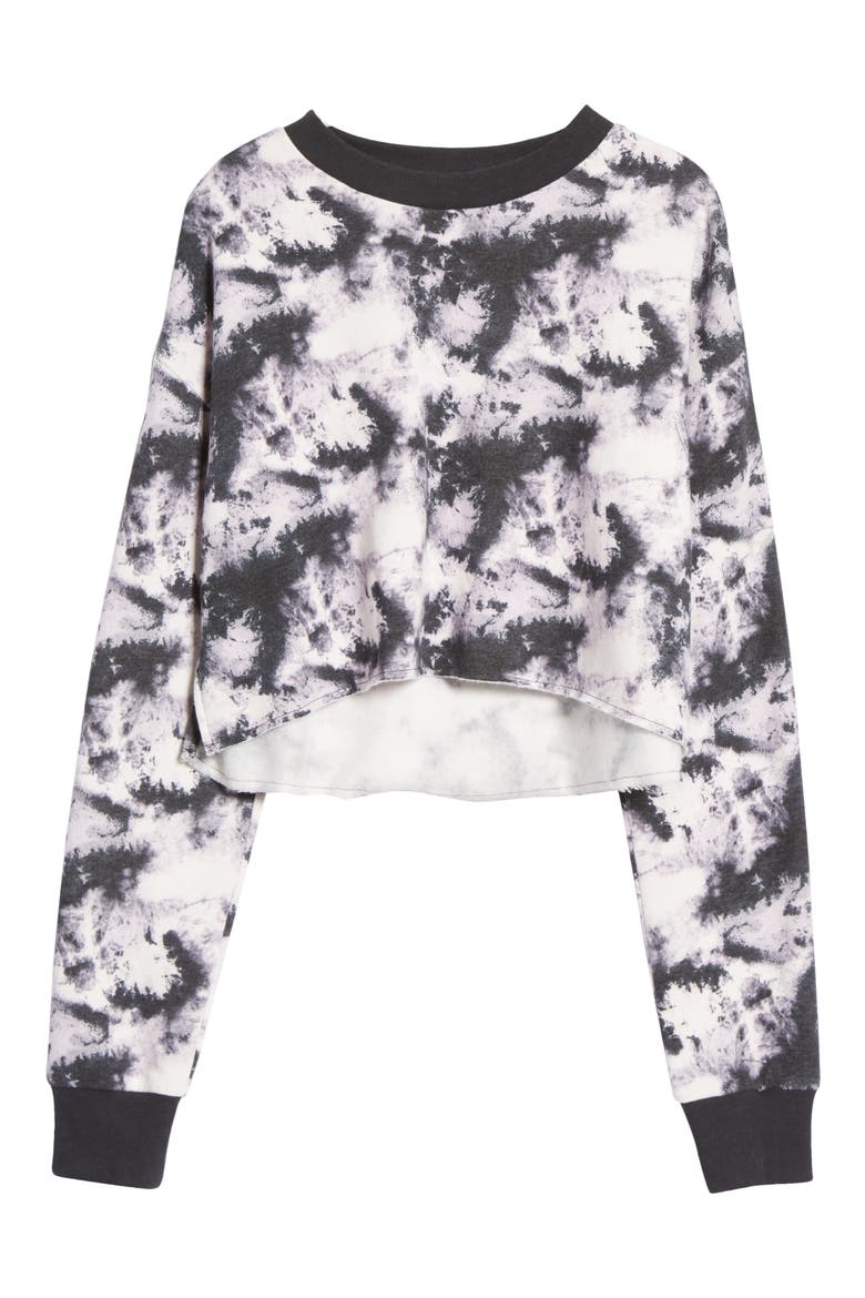 Crop Sweatshirt, Alternate, color, BLACK/ WHITE TIE DYE