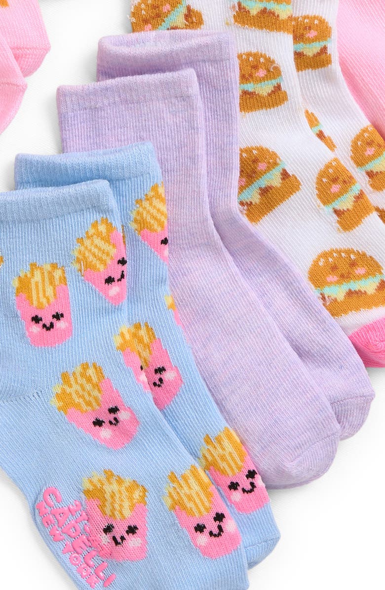 Capelli New York Kids' I Love Snacks Assorted 10-Pack Gripper Crew Socks, Alternate, color, Pink Multi Combo
