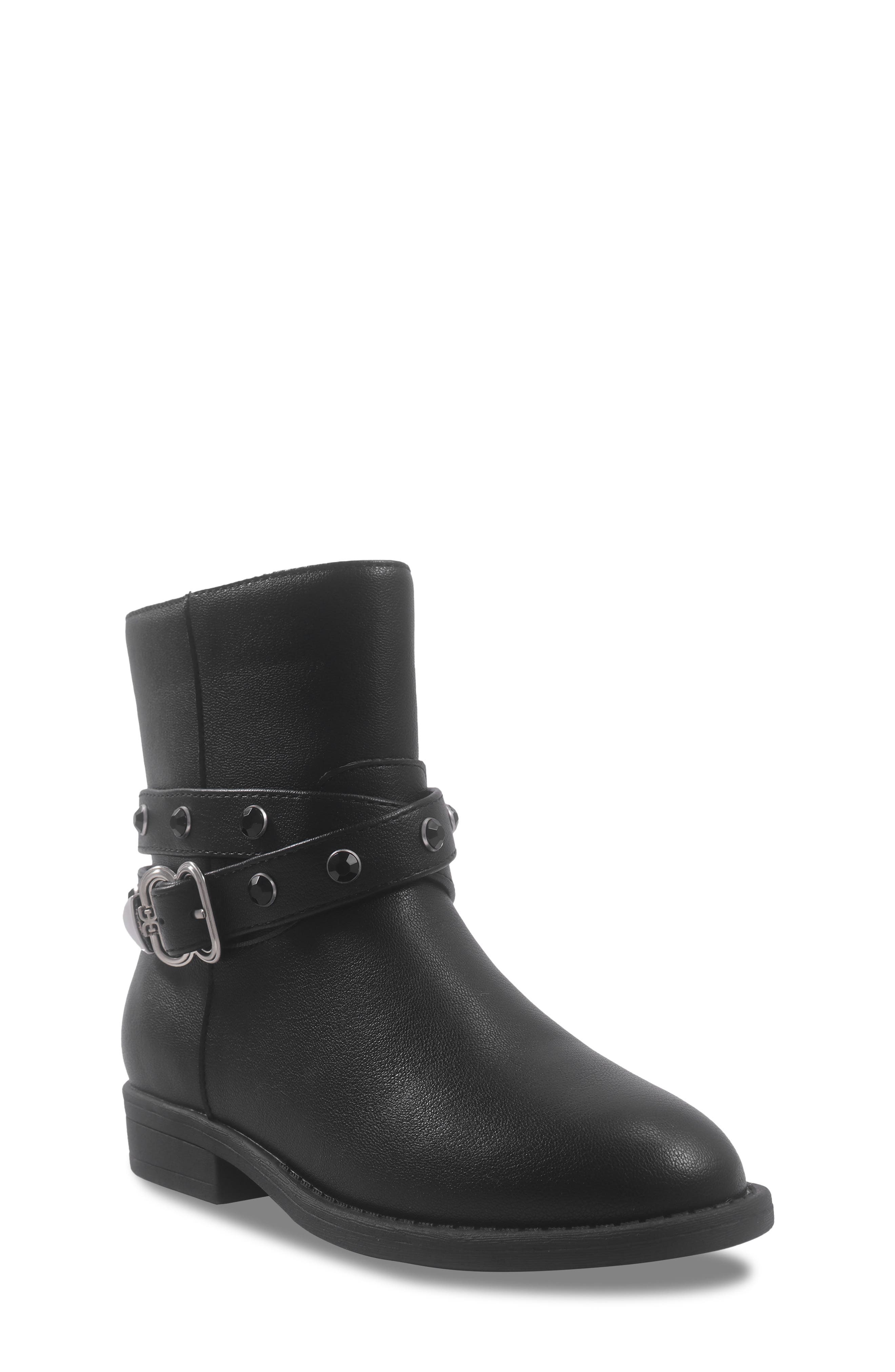 Kids' Rider Stones Faux Leather Ankle Boot, Main, color, BLACK