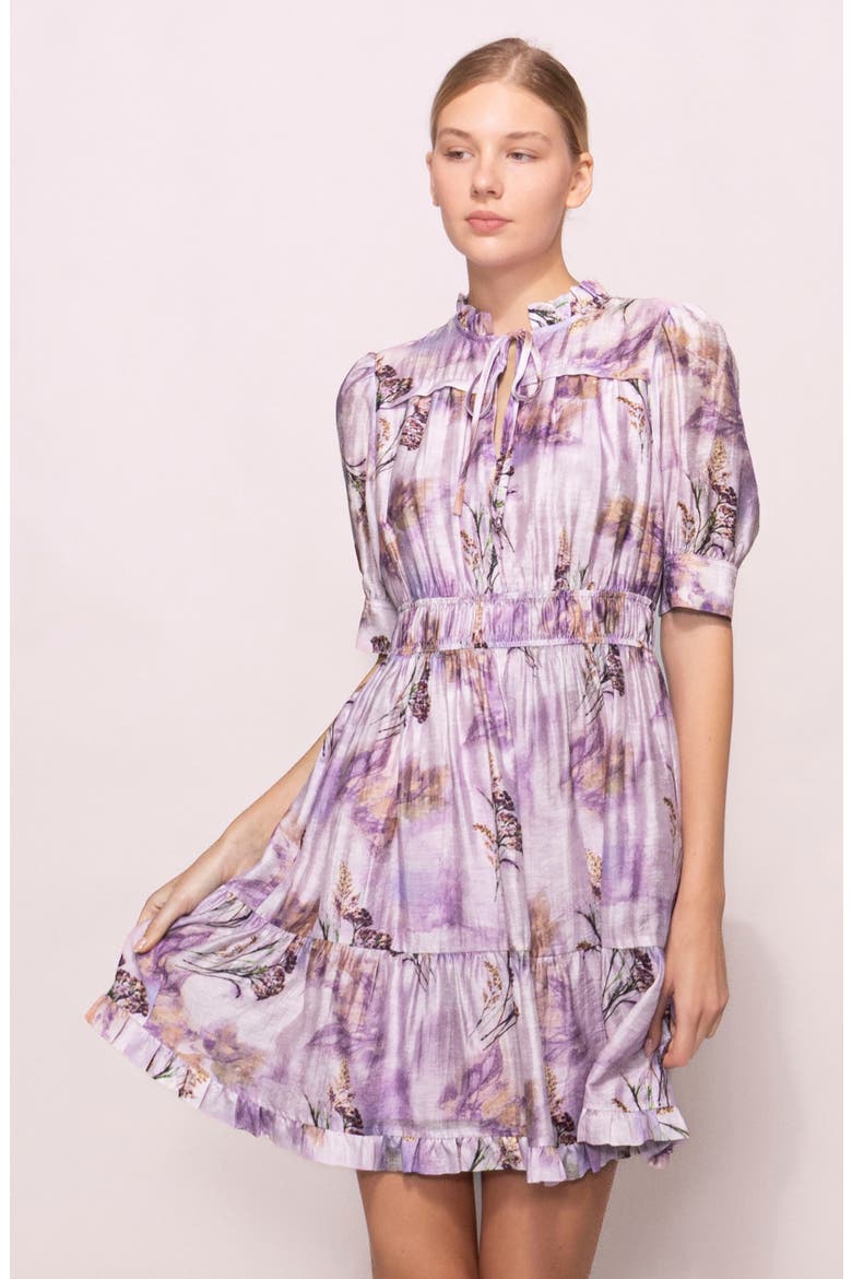 Printed Shirred Dress, Alternate, color, LILAC MULTI