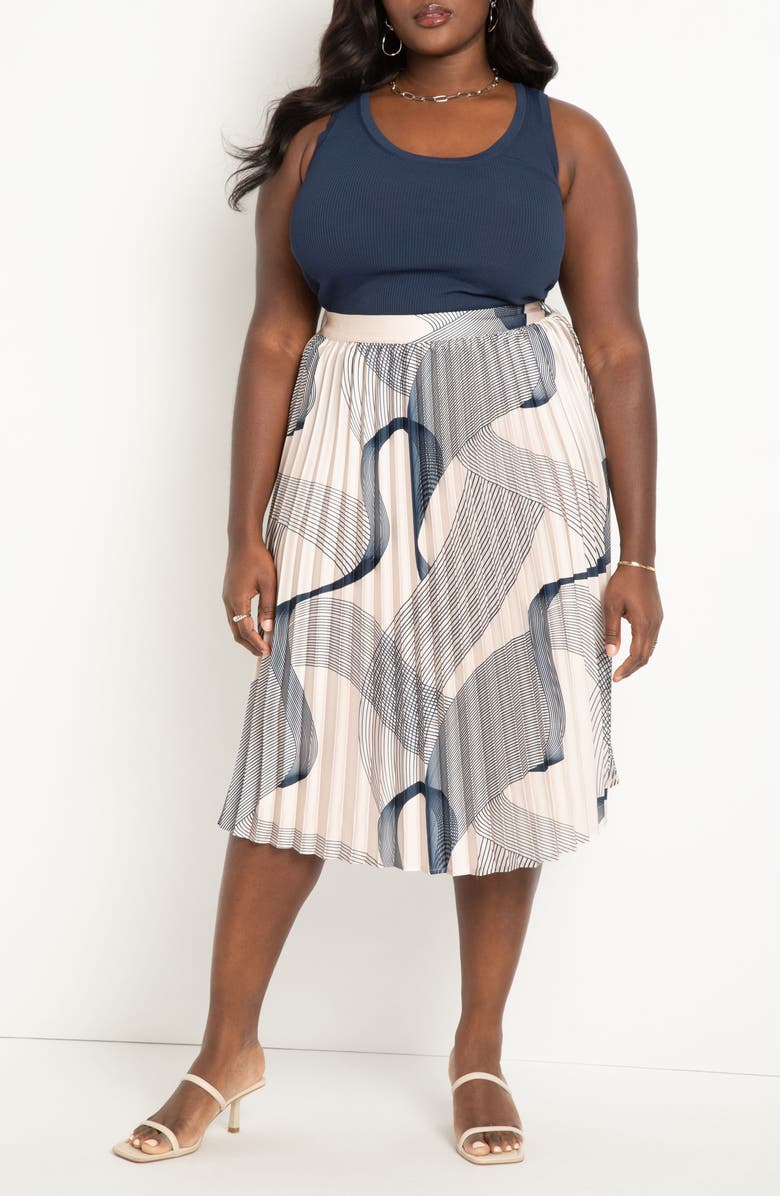 ELOQUII Pleated Print Skirt, Alternate, color, 