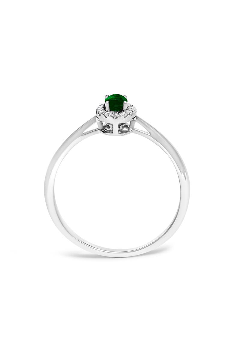 10K White Gold Oval and Diamond Accent Halo Birthstone Ring, Alternate, color, Green Emerald