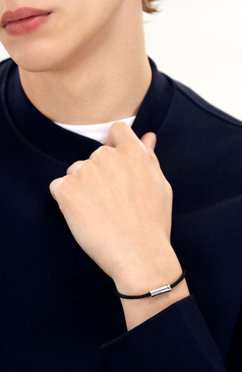 le gramme Men's 7G Polished Sterling Silver Black Rope Bracelet, Alternate, color, 