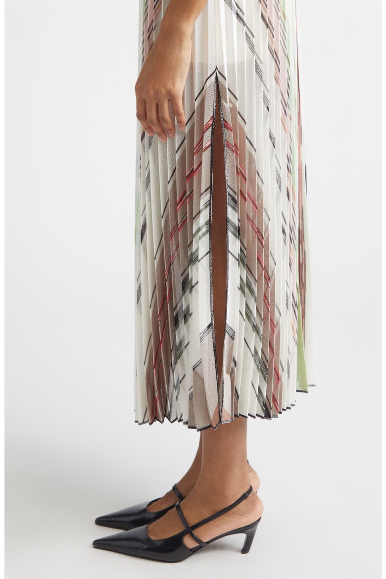 Flame Space Dye Stripe Pleated Midi Skirt, Alternate, color, GREEN BROWN TONES