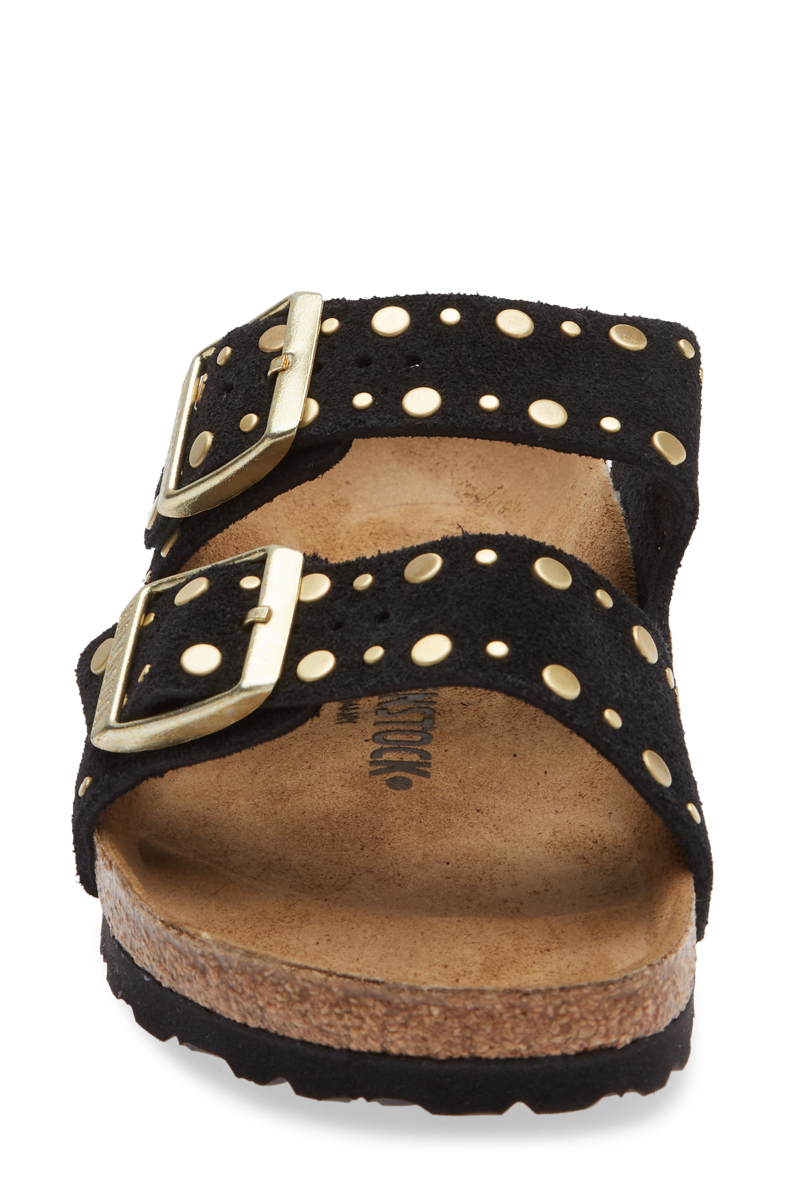 Birkenstock Arizona Rivets Studded Slide Sandal, Alternate, color, Black Suede