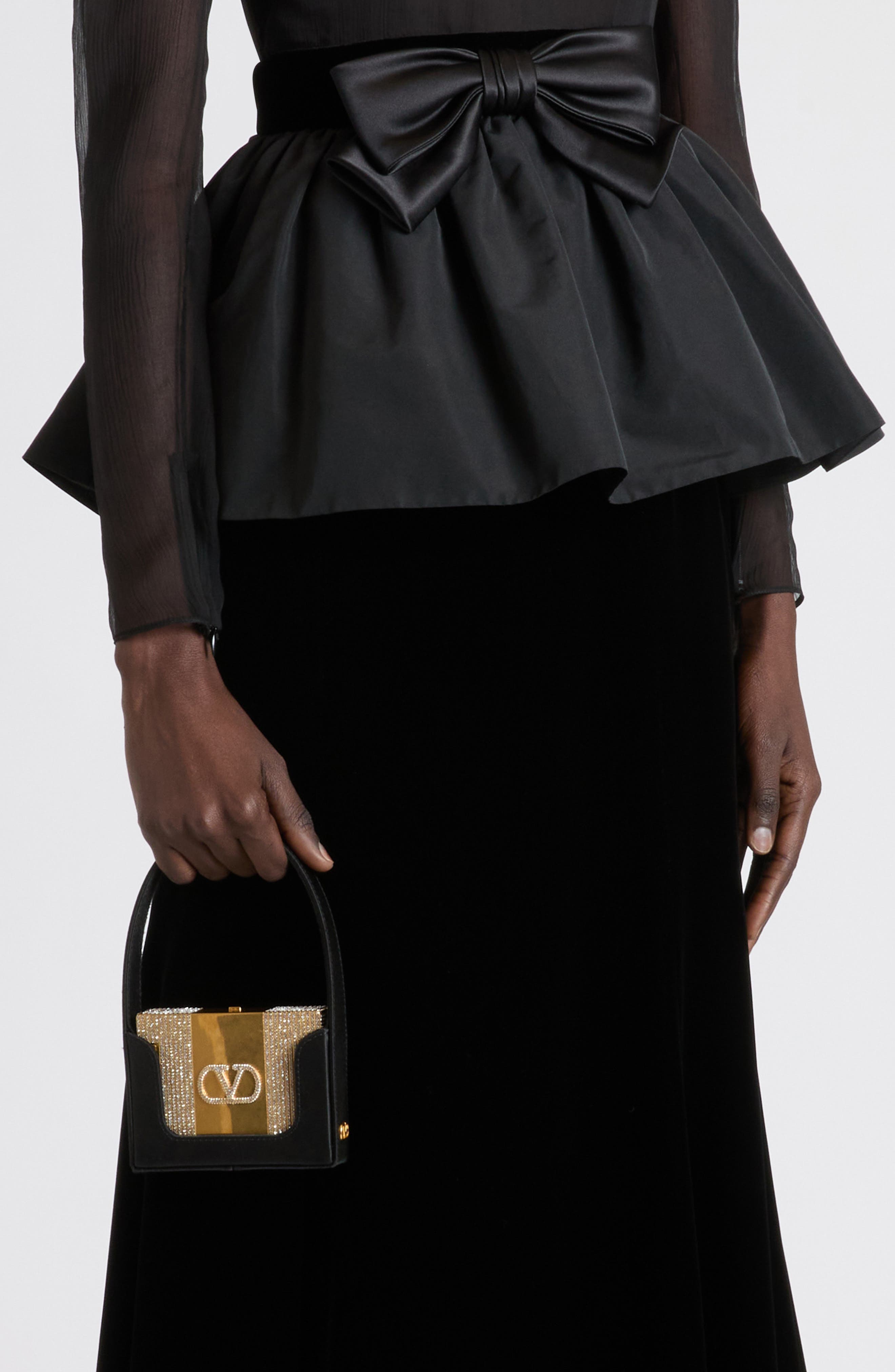 Valentino Garavani Minaumorphe Minaudière Crystal Embelllished Convertible Clutch, Alternate, color, Antique Brass-Crystal/ Nero