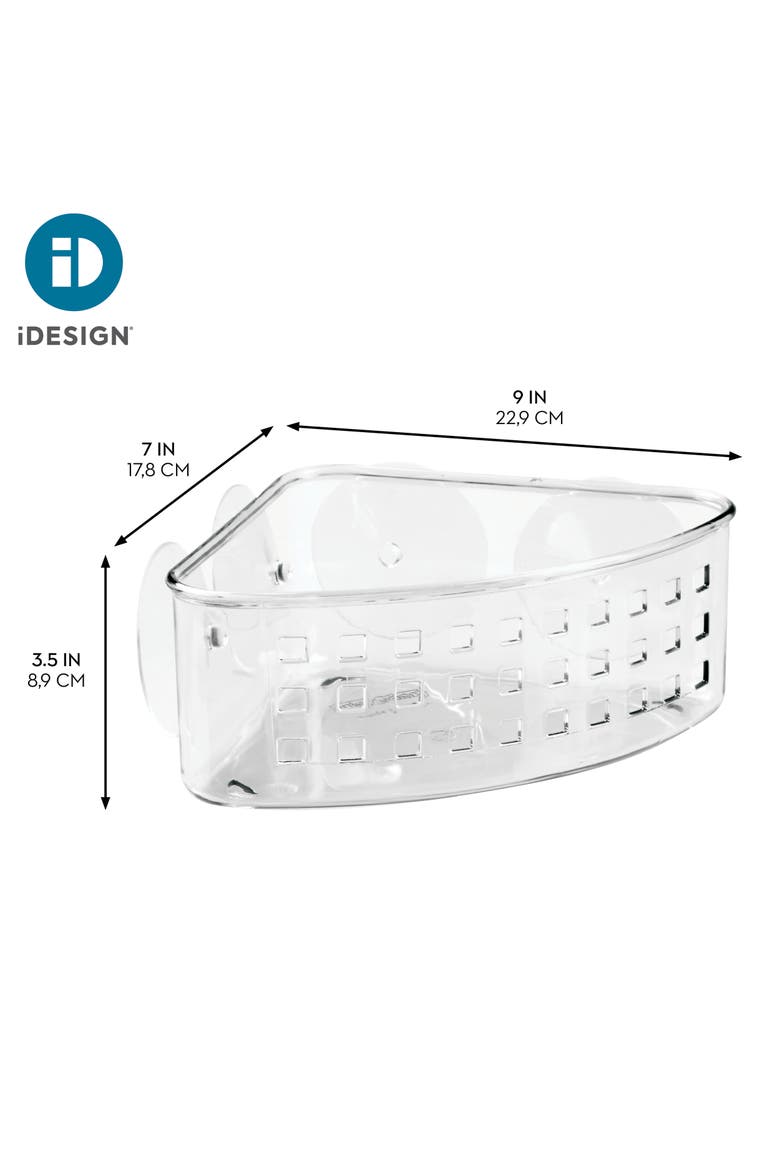 iDesign Plastic Suction Cup Corner Shower Basket for Bathroom Storage, Set of 2, Clear, Alternate, color, Clear