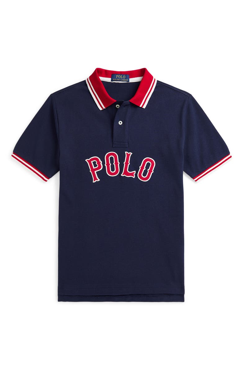 Polo Ralph Lauren Kids' Baseball Logo Cotton Piqué Polo, Main, color, Refined Navy