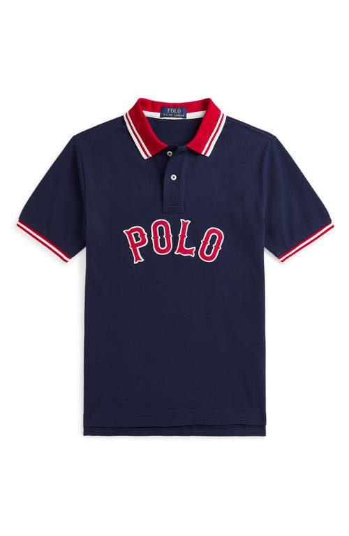 Polo Ralph Lauren Baseball-logo Cotton Mesh Polo Shirt In Refined Navy