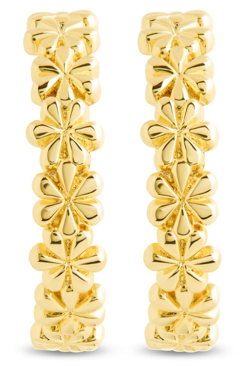 Delilah Floral Textured Hoop Earrings, Main, color, GOLD