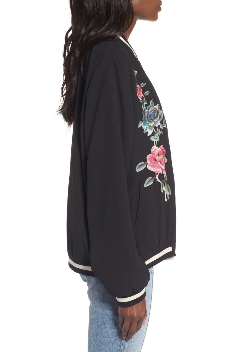Reversible Bomber Jacket, Alternate, color, BLACK AND FLORAL