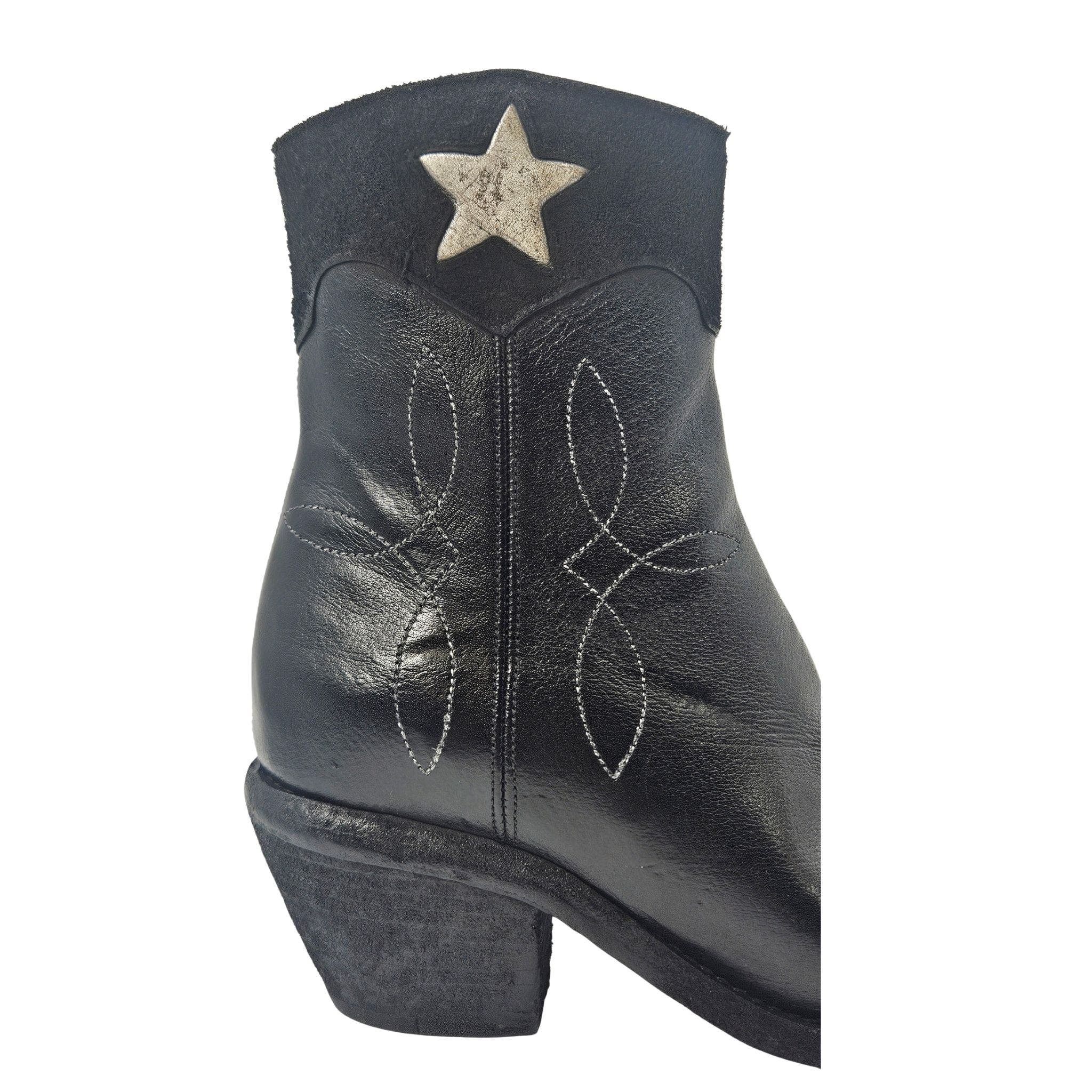 Cowboy Pointy Toe Star Ankle Boots, Alternate, color, black
